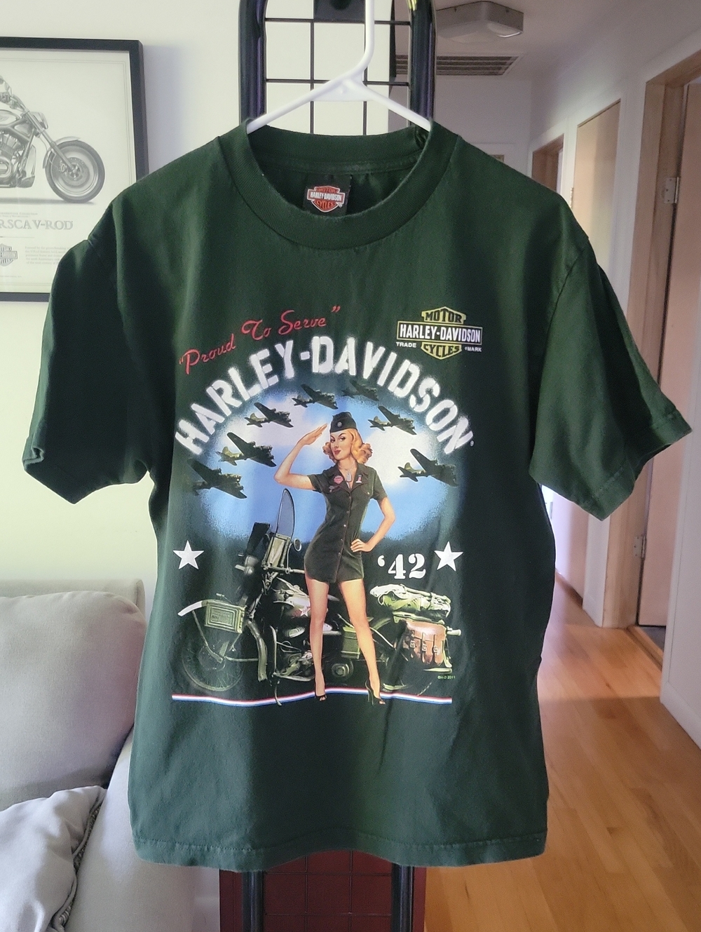 Harley-Davidson "Proud To Serve" T-Shirt Medium Green